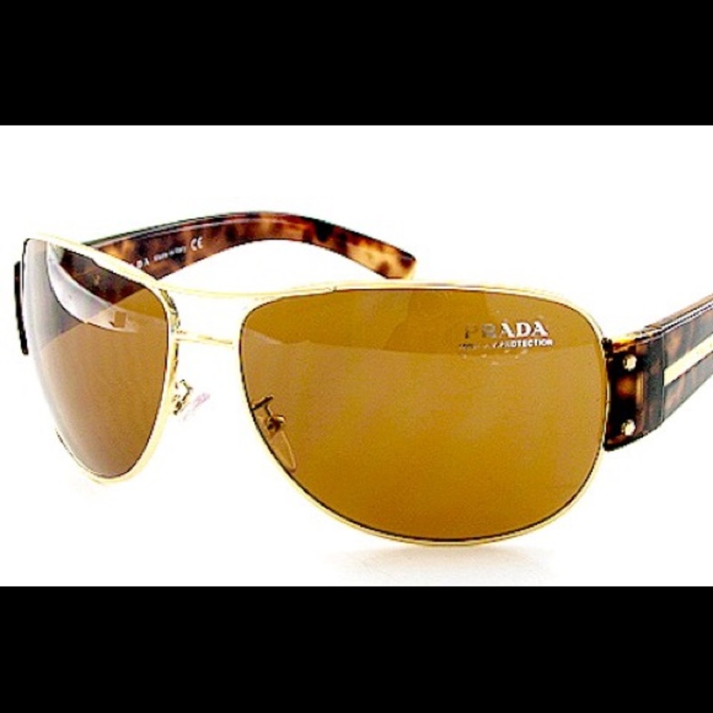 Prada gold and tortoise aviator sunglasses